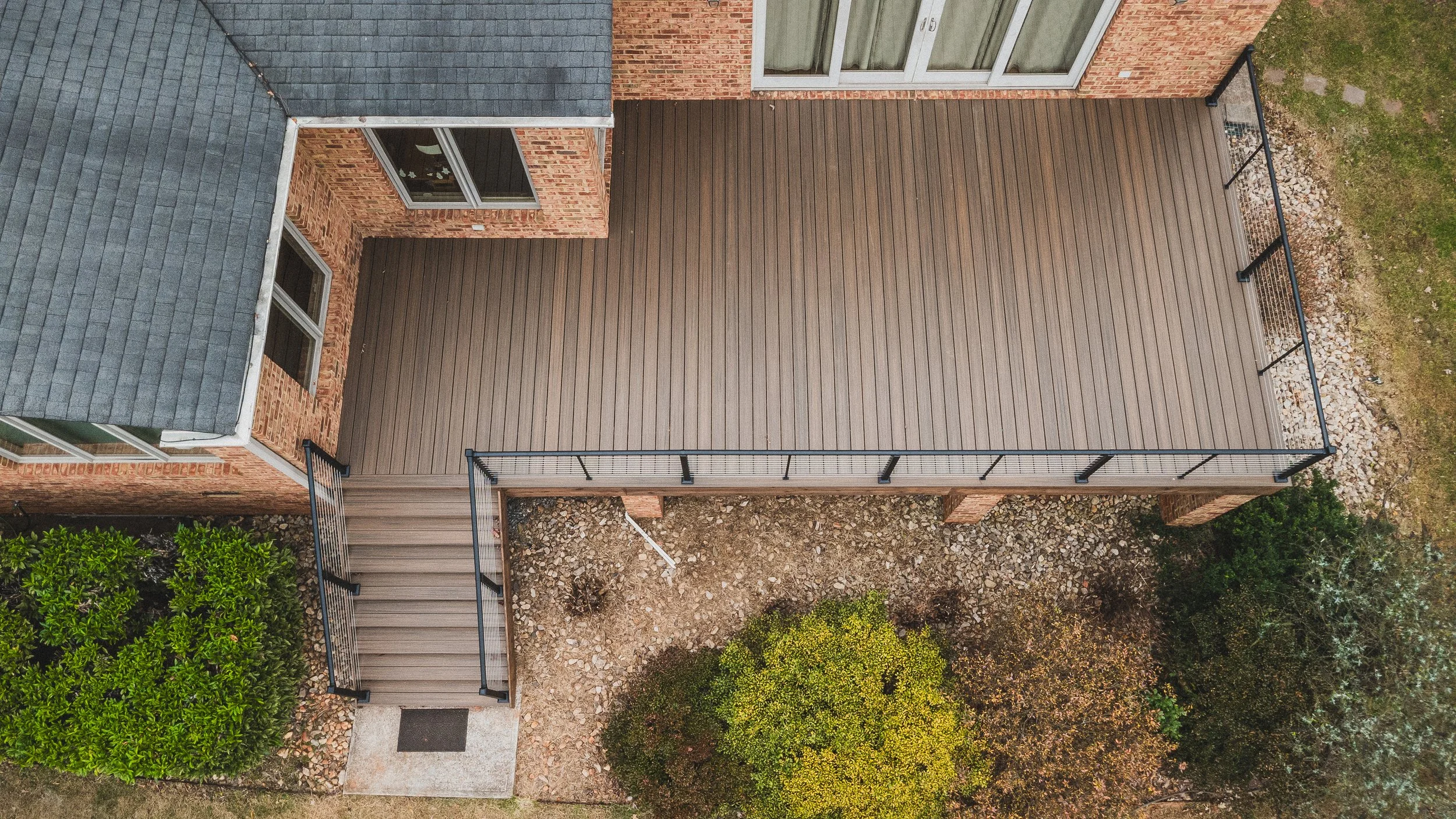 aerial view of trex and cable rail deck