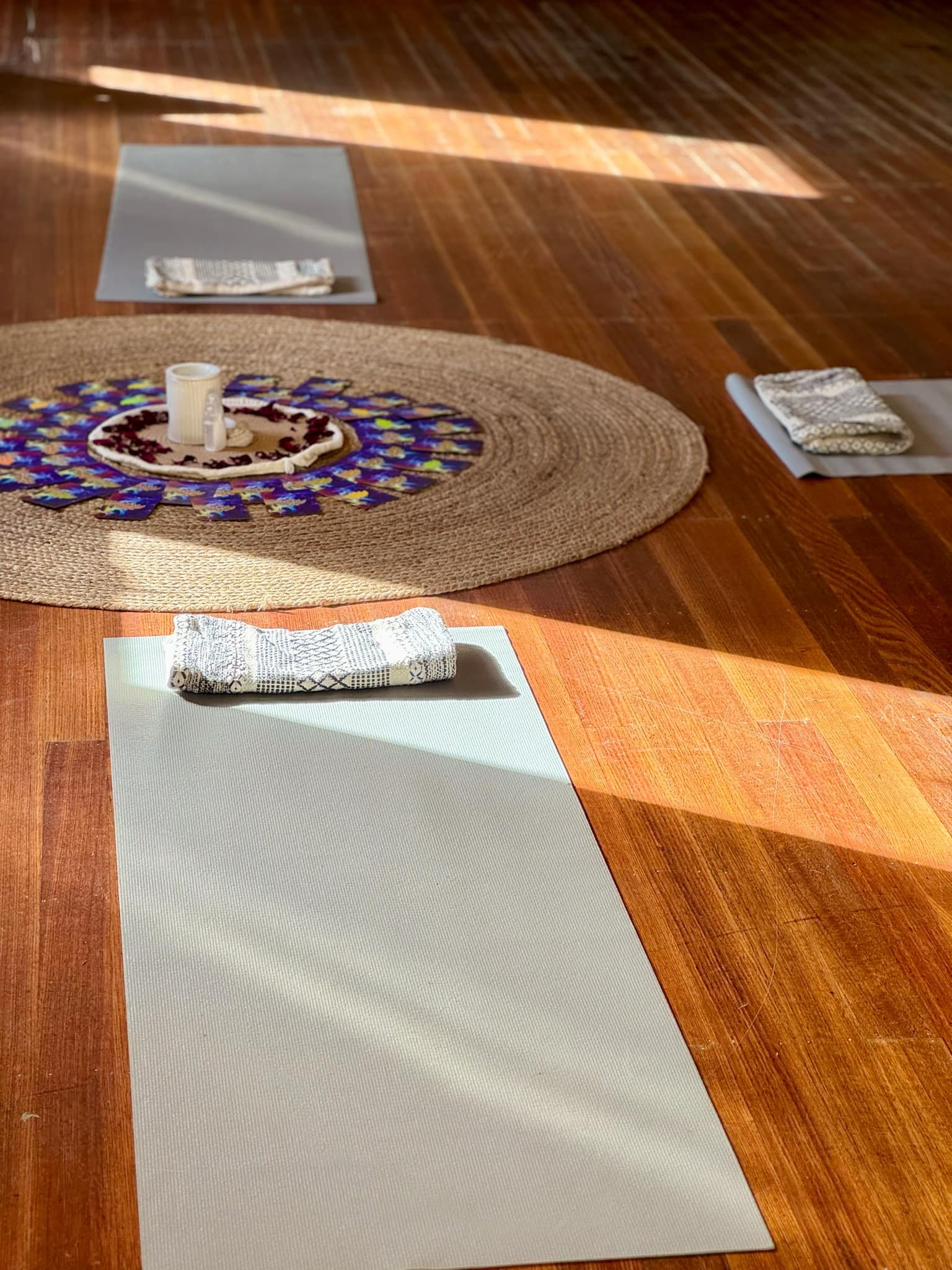 Mindfulness workshop space with yoga mats and relaxation setup in Hobart and the Huon Valley