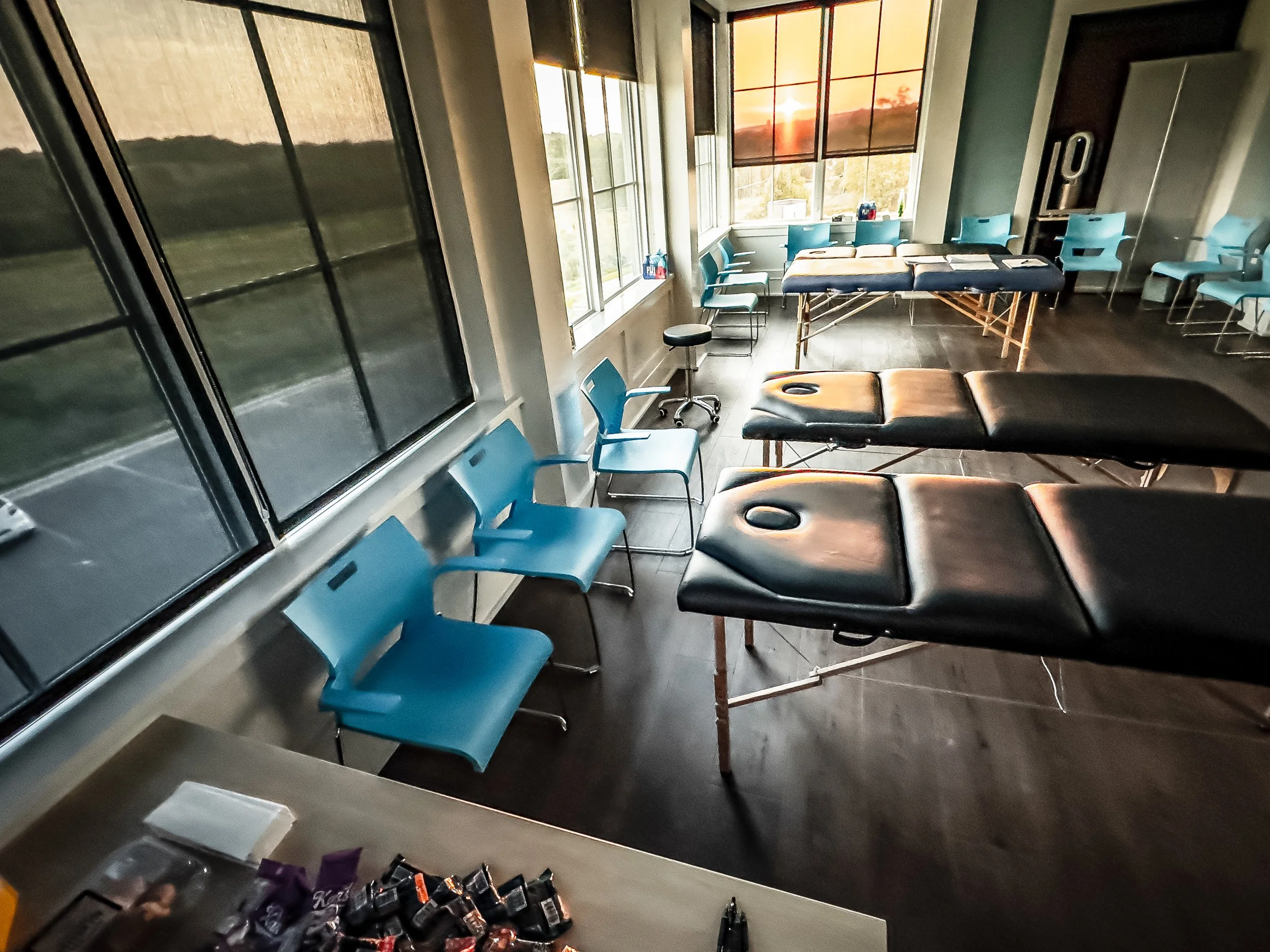 massage therapy training classroom Johnson Arkansas hands-on CE course setup