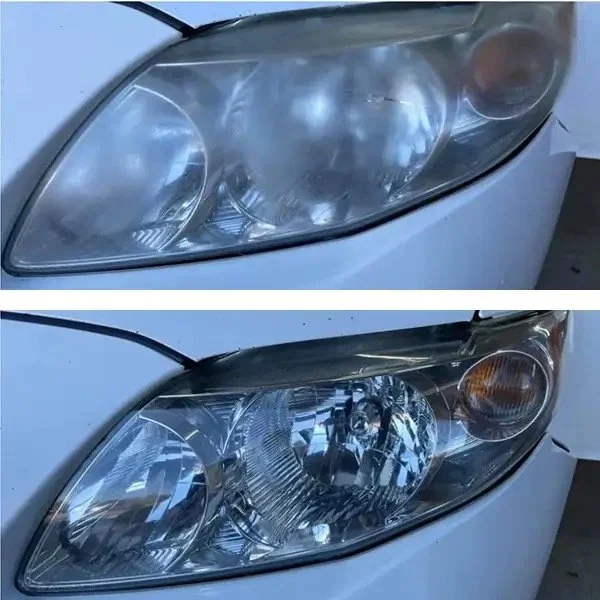 Comparison of a car headlight before and after cleaning