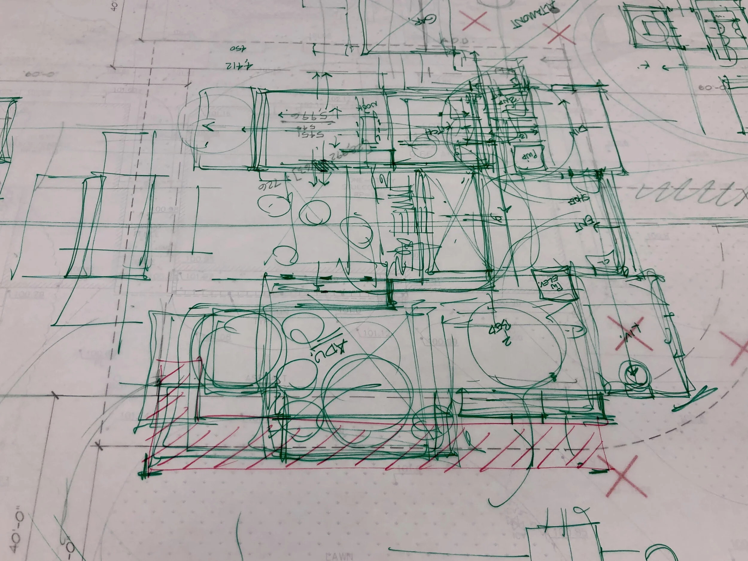 At this stage, we’re just trying to imagine the spatial relationships between all the functions.  We have two main concepts, but quickly rejected the other.