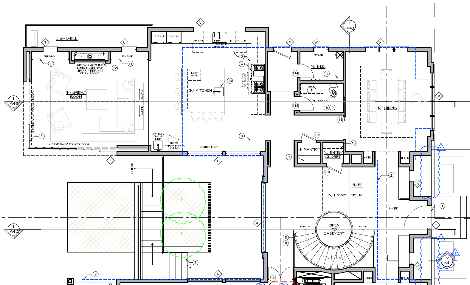 Final version of the same area. Symmetry is much improved.  Sightlines are better.  Usability is heightened.  Elements of beauty and architectural drama are added.  We are smitten!
