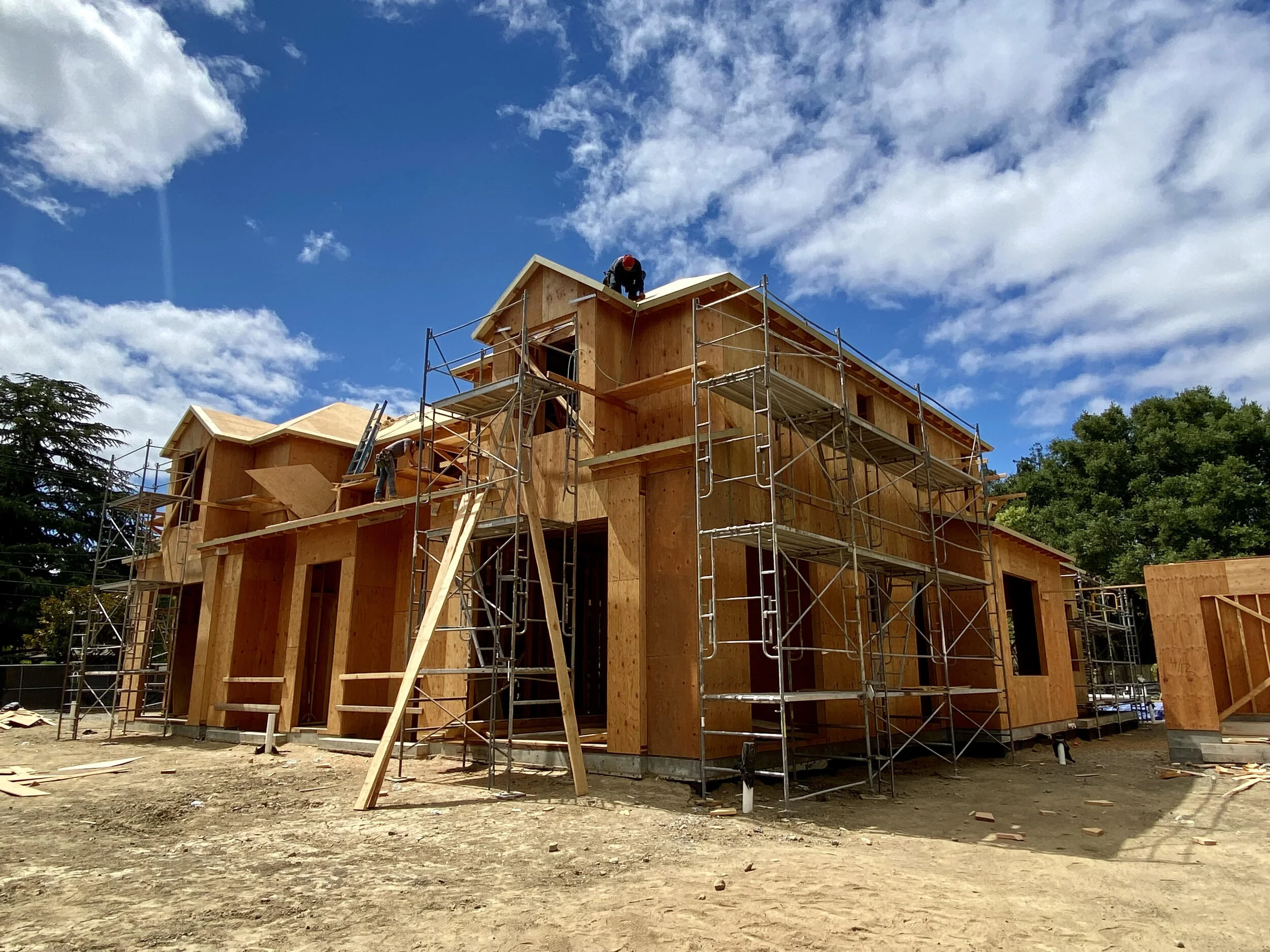 The shape is pretty much defined.  Next we “seal the envelope” with windows and doors and roof waterproofing, and we go inside for a while…