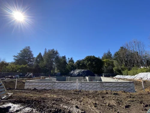 A waterproofed foundation
