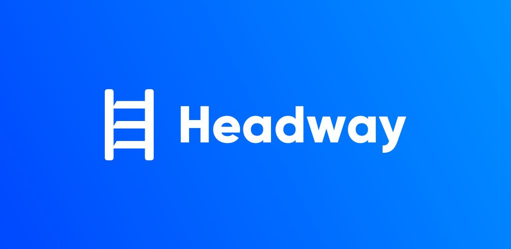 Blue background with a white ladder icon and the word "Headway".