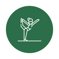 Icon of a person doing a handstand on a football, within a green circle