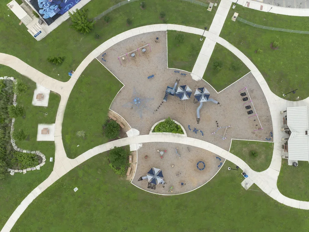 plan view of park circulation with sidewailks and playscapes