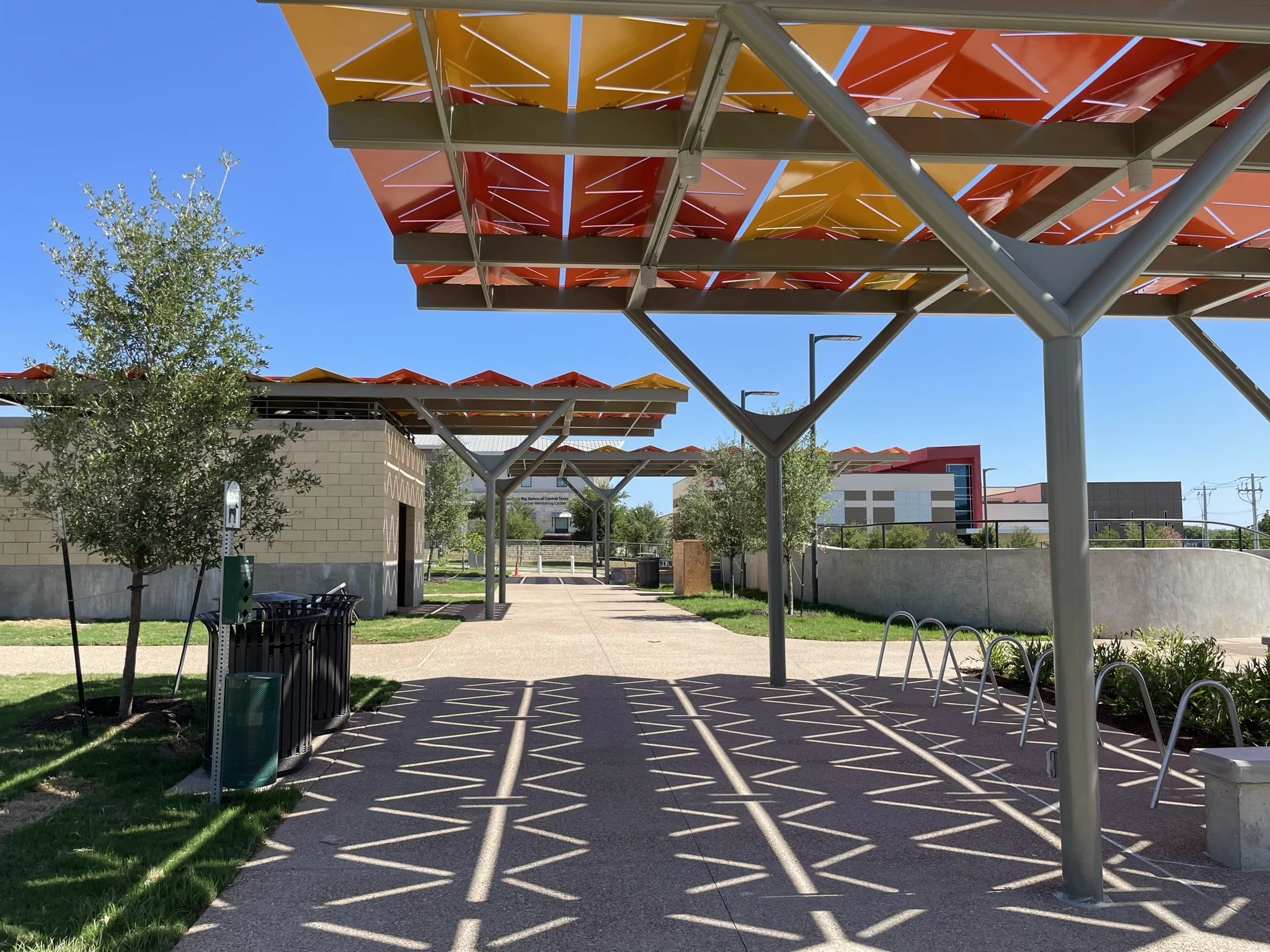southeast greenway colorful canopies at Mueller in Austin Texas