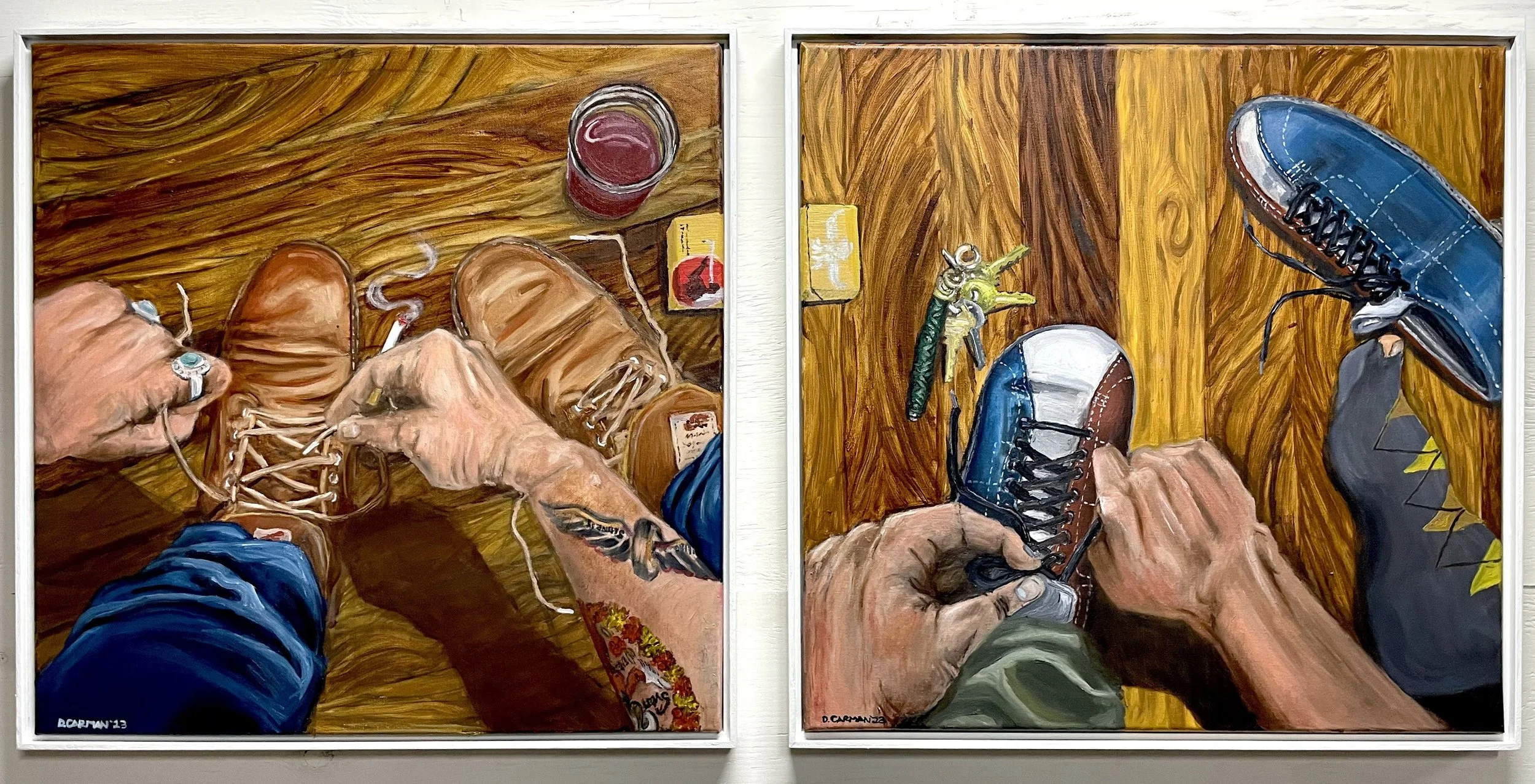 We Get Up and Put On Our Shoes, 2023  
Diptych, (2) 24”x 24”  oil on canvas