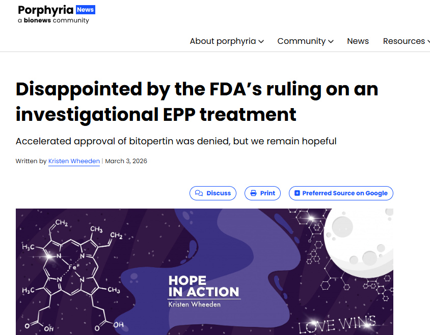 Disappointed by the FDA’s ruling on an investigational EPP treatment