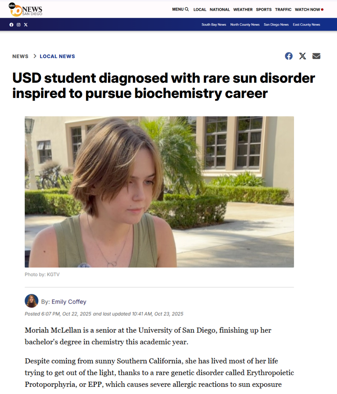 USD student diagnosed with rare sun disorder inspired to pursue biochemistry career