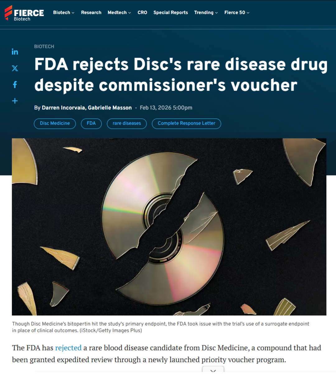 FDA rejects Disc’s rare disease drug despite Commissioner’s voucher