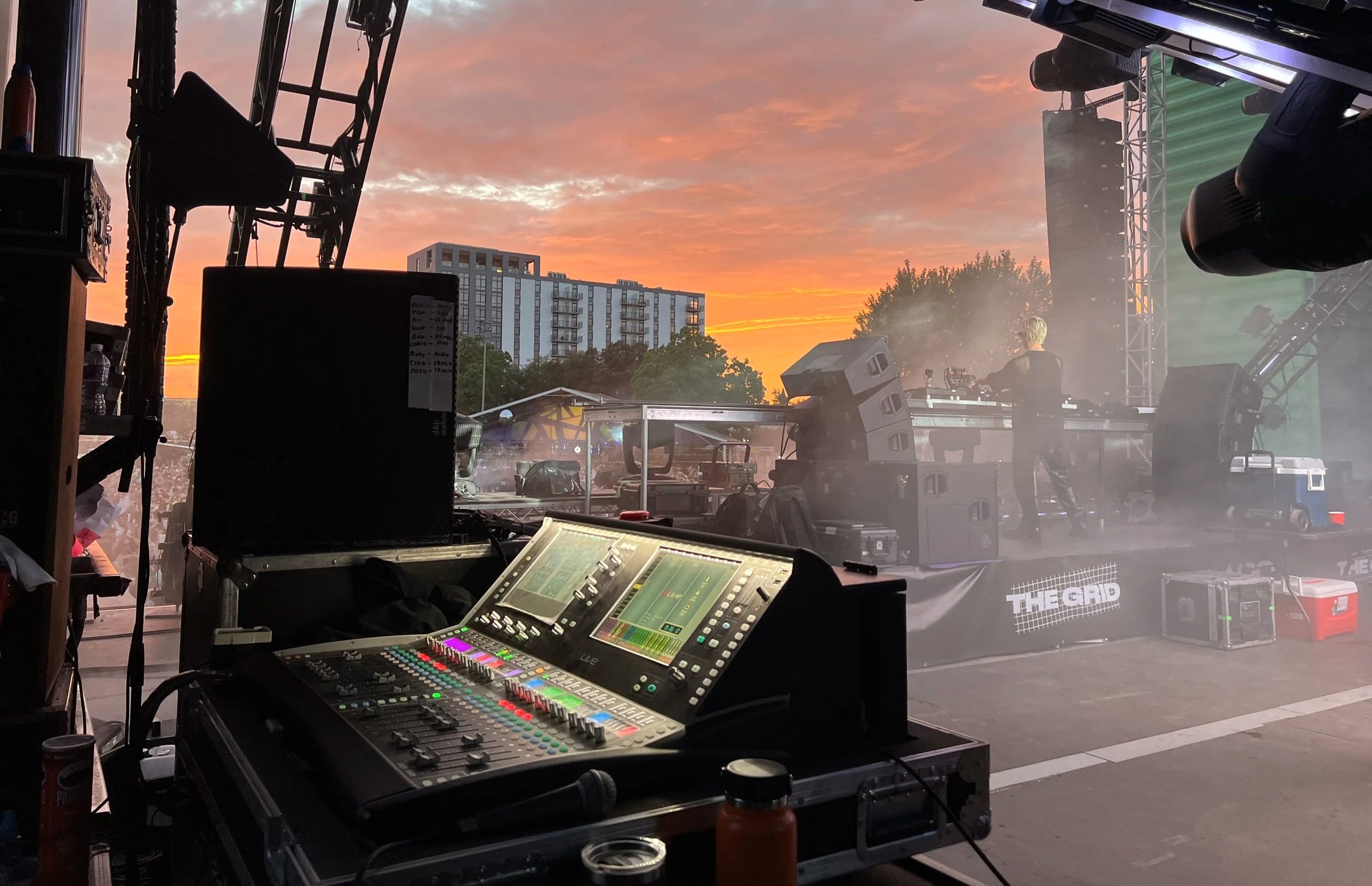 Backstage at live concert DJ music festival, dolby atmos remote recording with spatial microphones and mixing in Los Angeles, Performing at ARC Festival in Chicago