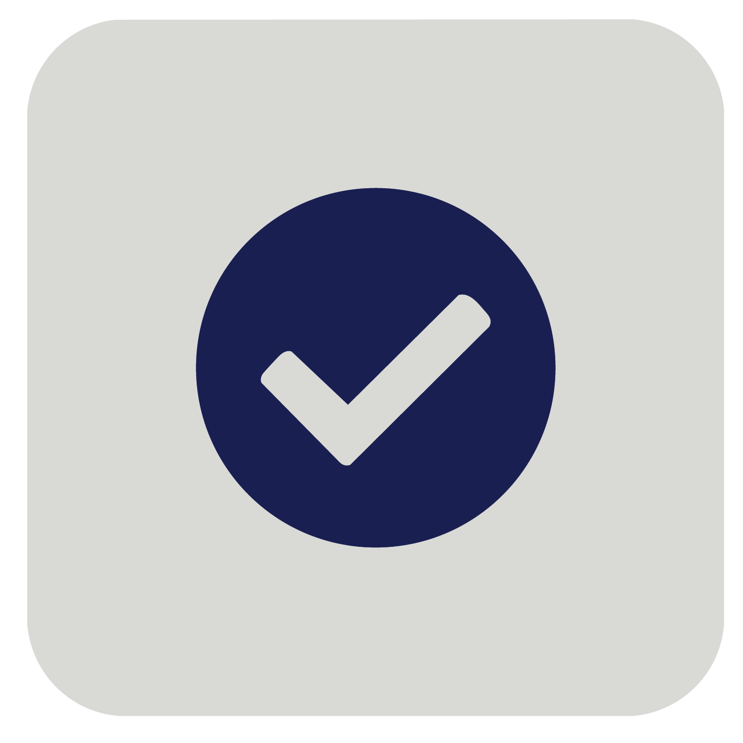Check mark icon inside a blue circle on a light background.