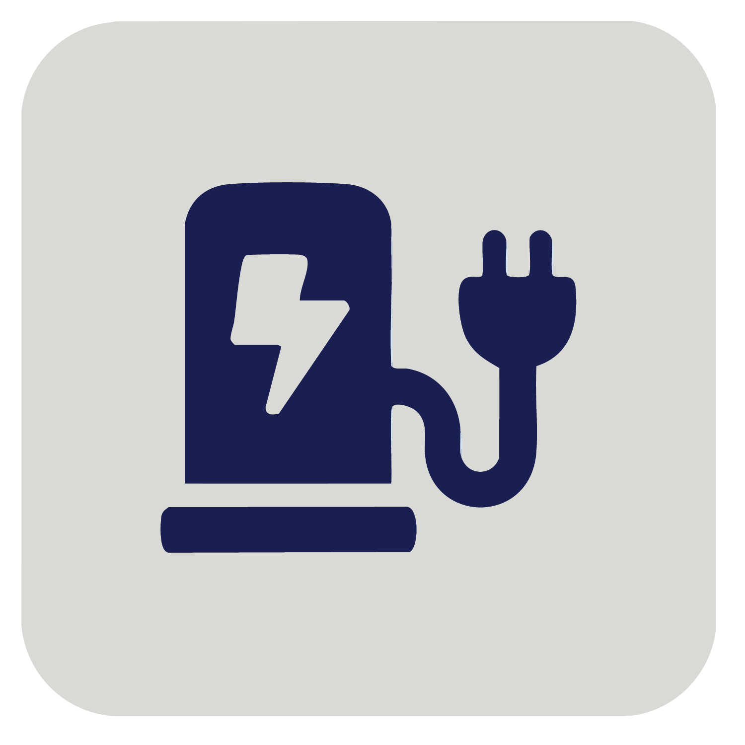 Electric vehicle charging station icon with plug and lightning bolt symbol.