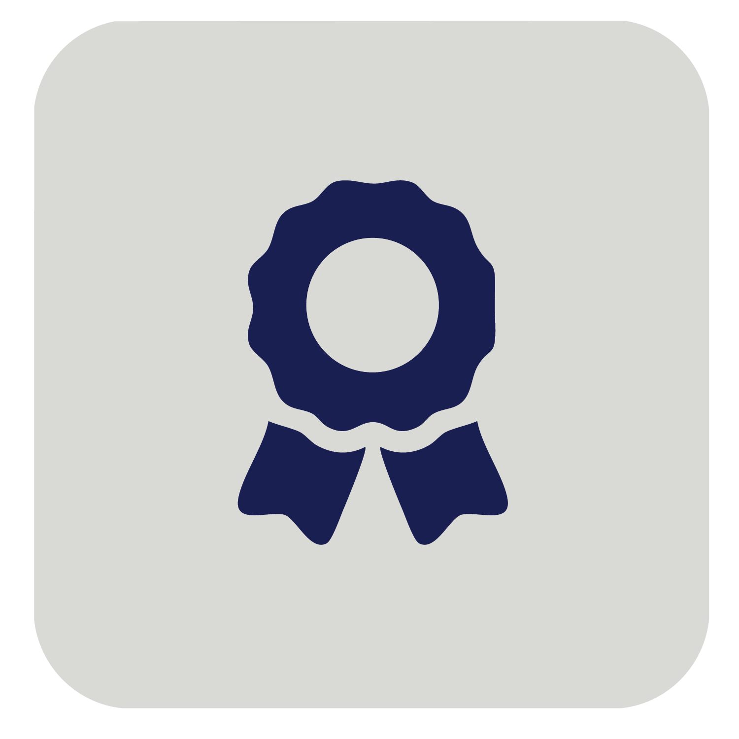 Icon of a medal or award ribbon with a circular center and two ribbons hanging below.