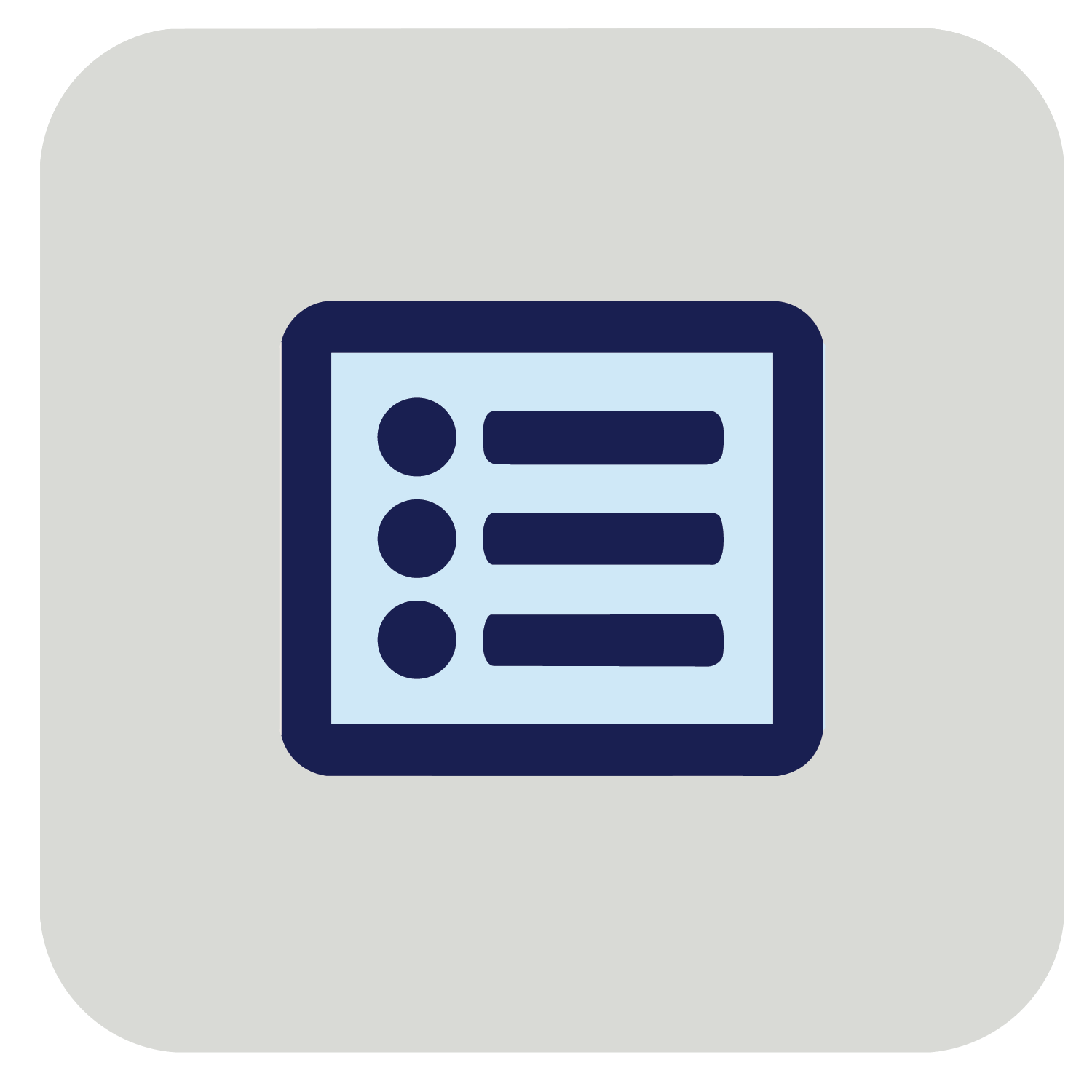Digital checklist icon with a light blue background and dark blue outline.