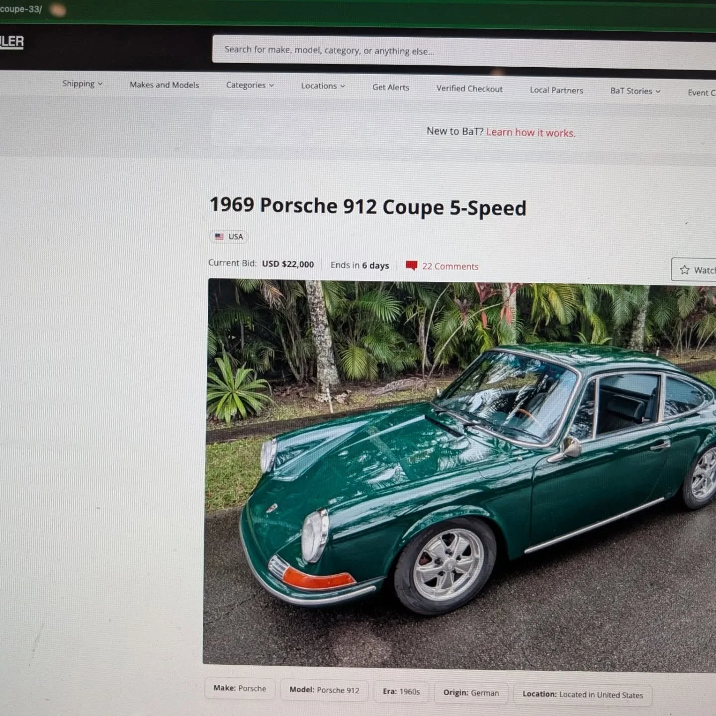 Attention 😁 live on Bringatrailer our 1969 Porsche 912 is live now . Real attention getter. Great color combo and amazing to drive check out the videos on bat or go to our YouTube channel . She screams. #porsche #bringatrailer #classiccars #collecto