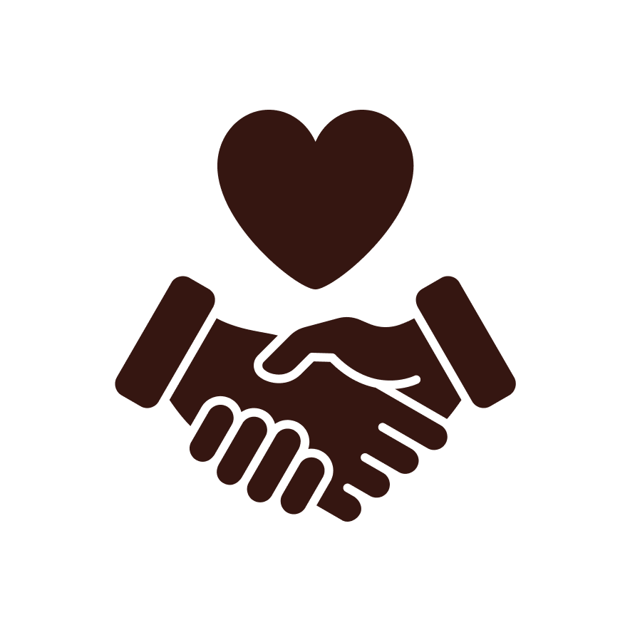 Illustration of two hands shaking with a heart above them.