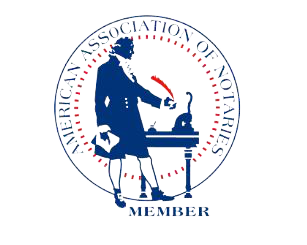 A person working at a table with mechanical tools, surrounded by the words 'American Association of Notaries' and 'Member' in a circular emblem.