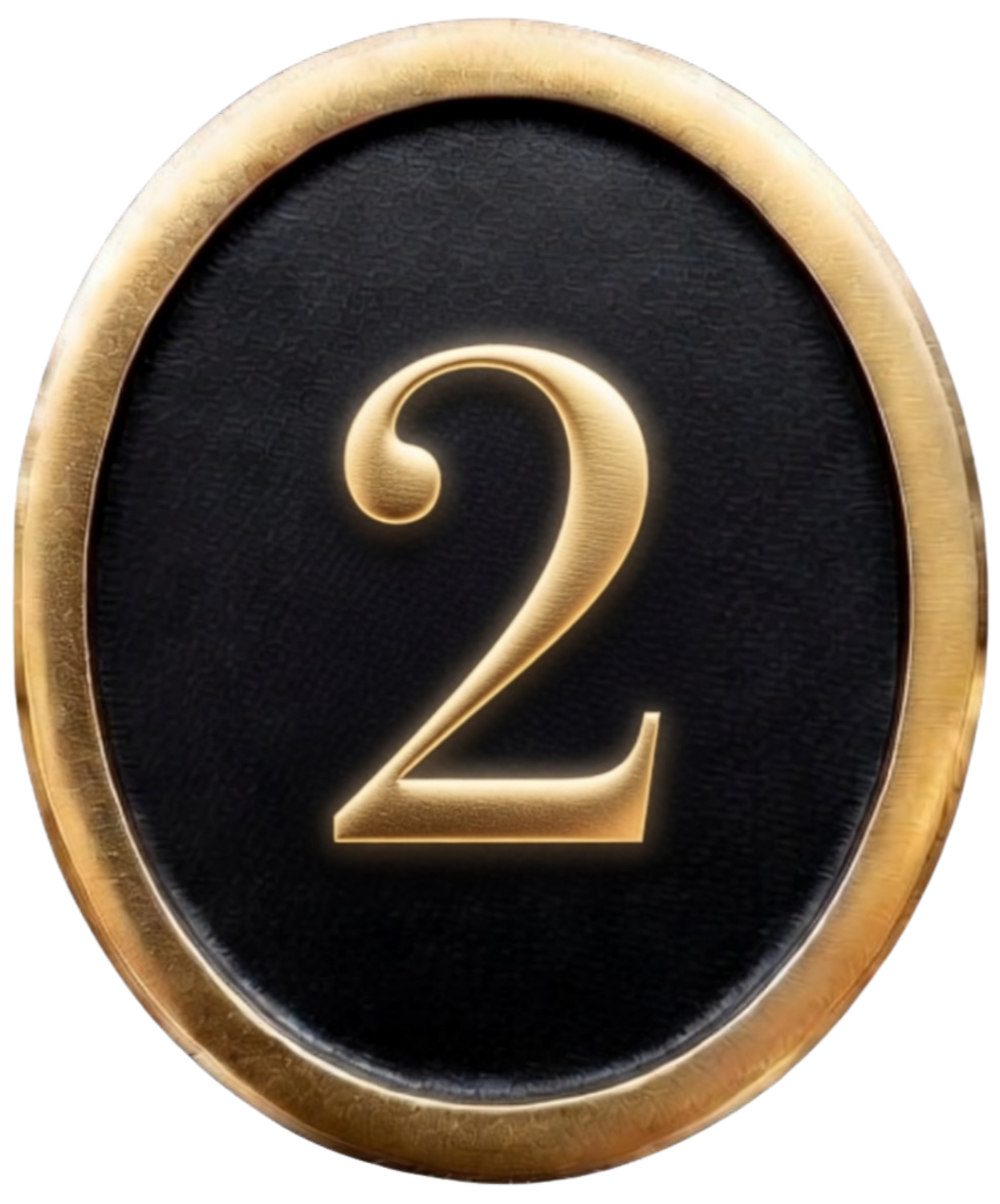 Number two inside a gold-edged black oval background.