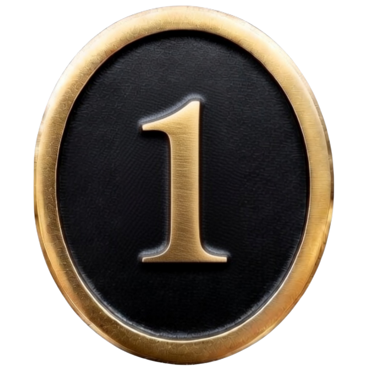 Close-up of a circular black and gold emblem with a stylized gold letter 'L' in the center.