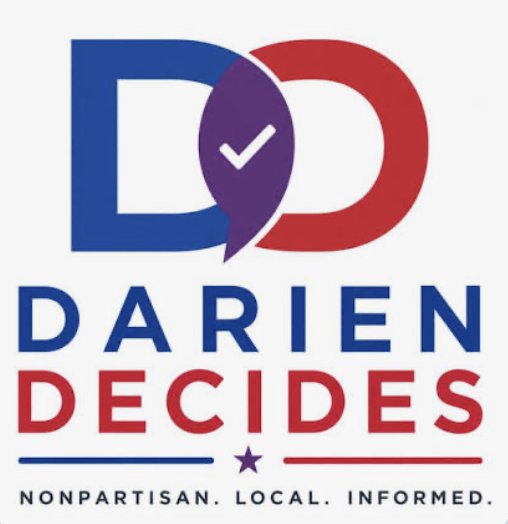 Graphic logo with large blue 'D', red 'D', a purple leaf with a checkmark, and text reading 'Darian Decides' and 'Nonpartisan. Local. Informed.'.