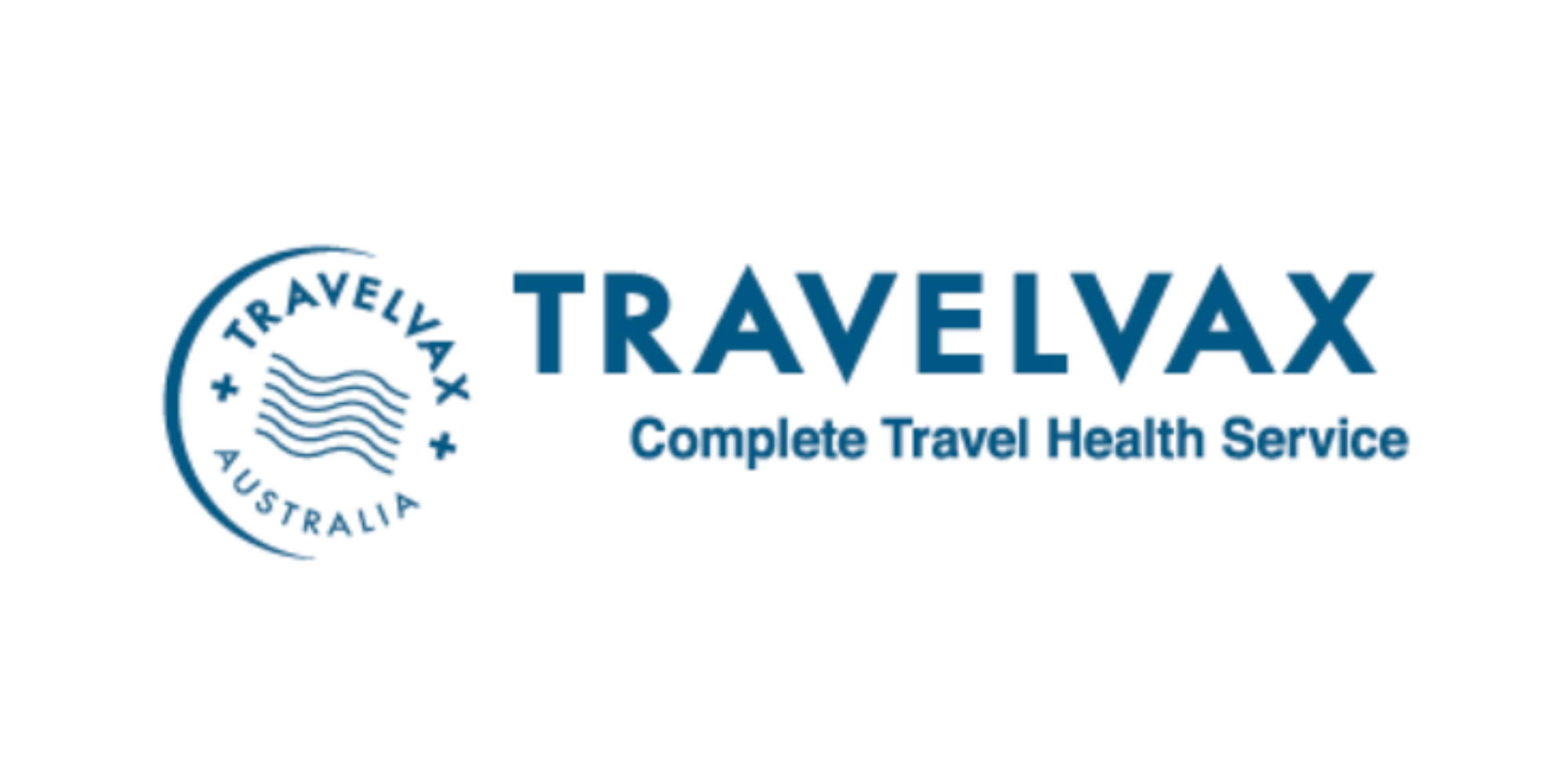 Logo for Travelex, an Australian travel health service, with a circular emblem and the text 'TRAVEL + TRAVELEX Australia Complete Travel Health Service' in blue.