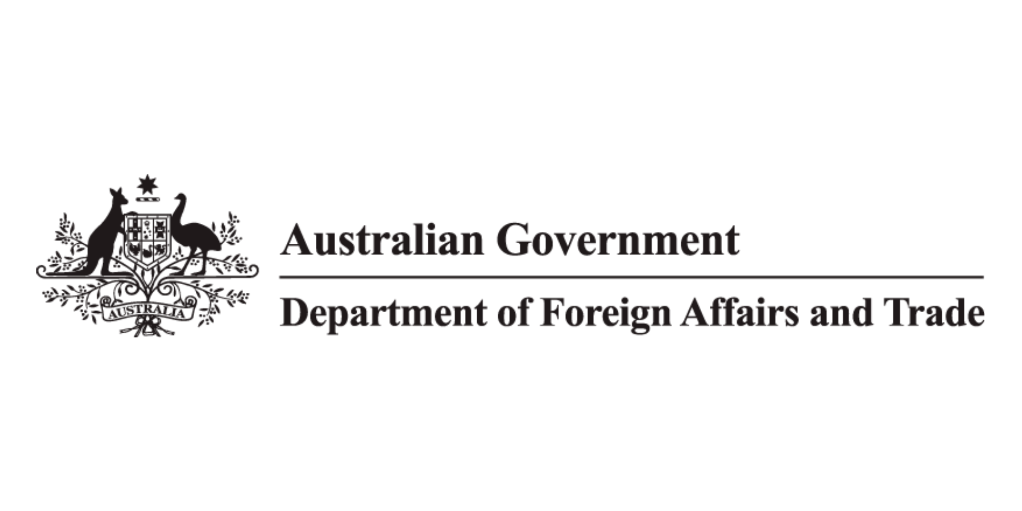 Logo of the Australian Government Department of Foreign Affairs and Trade with a coat of arms featuring kangaroos and a shield.