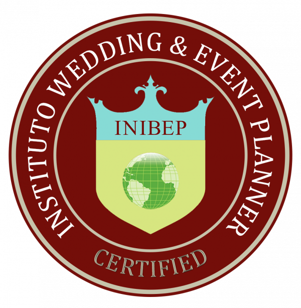 Sello de certificación del Instituto Wedding & Event Planner con escudo y tipografía circular.