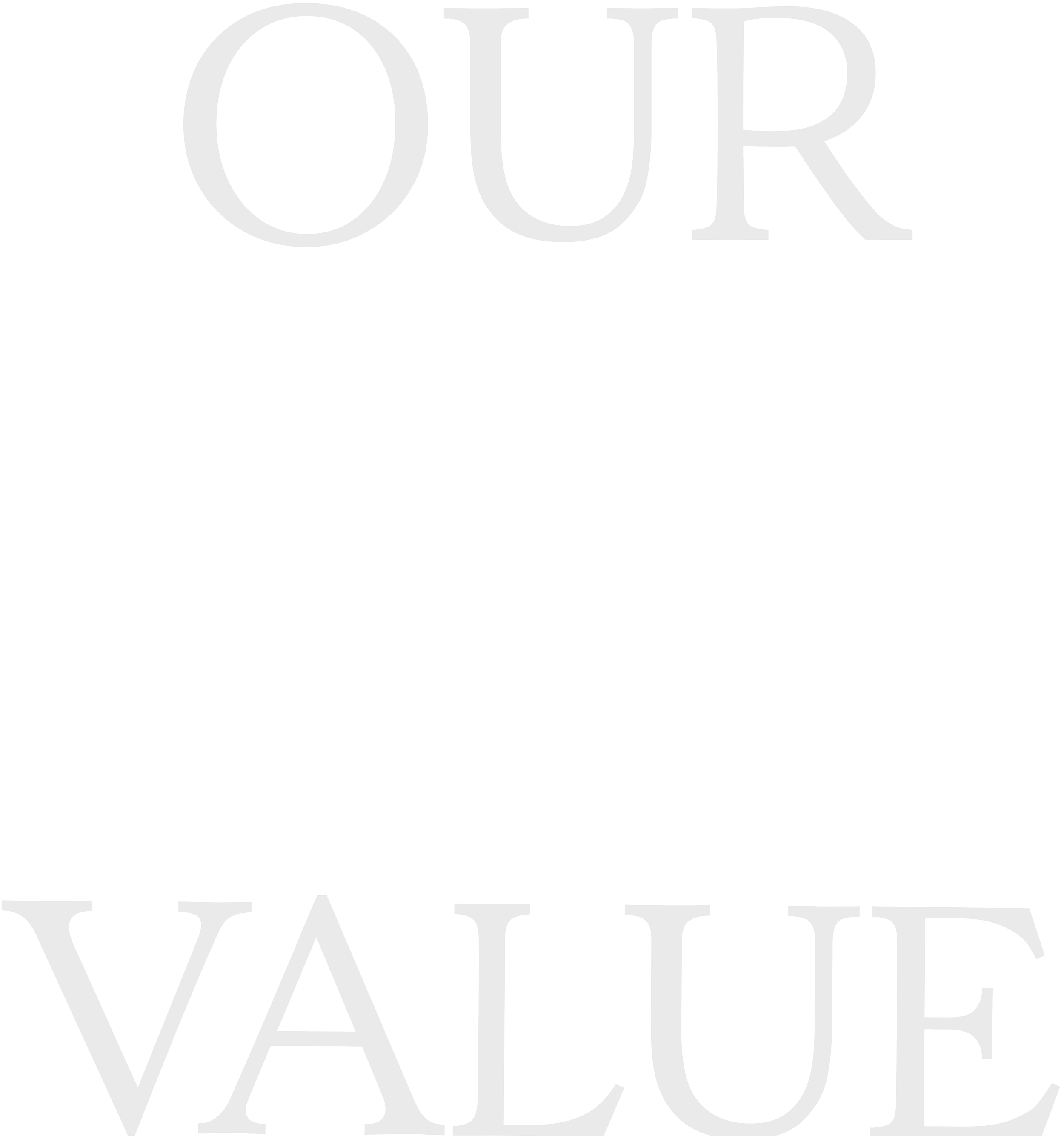 Text image with the words 'OUR VALUE' in uppercase, gray font on a black background.