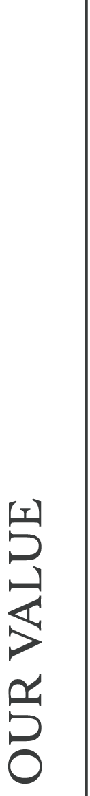 Vertical black banner with the words "OUR VALUE" in large, gray, uppercase letters along the left side.
