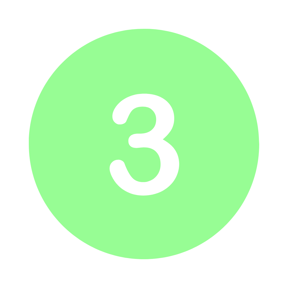 Green circle with the number three in white in the center.