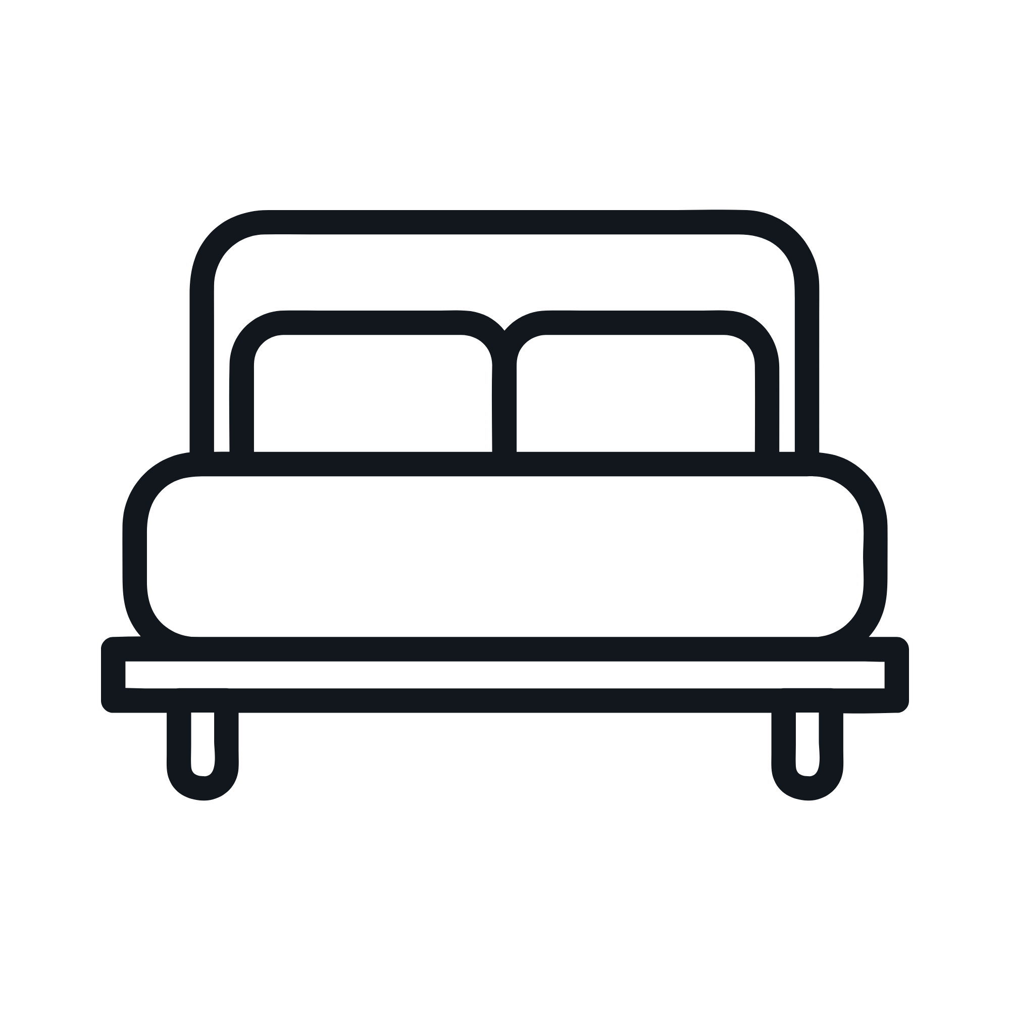 Outline drawing of a bed with a headboard and bed frame.