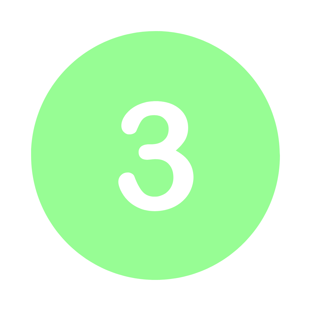 Green circle with the number three in white in the center.