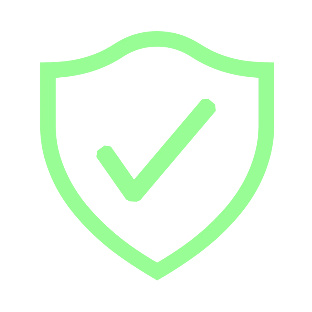 A green shield with a check mark inside it, symbolizing protection or security.