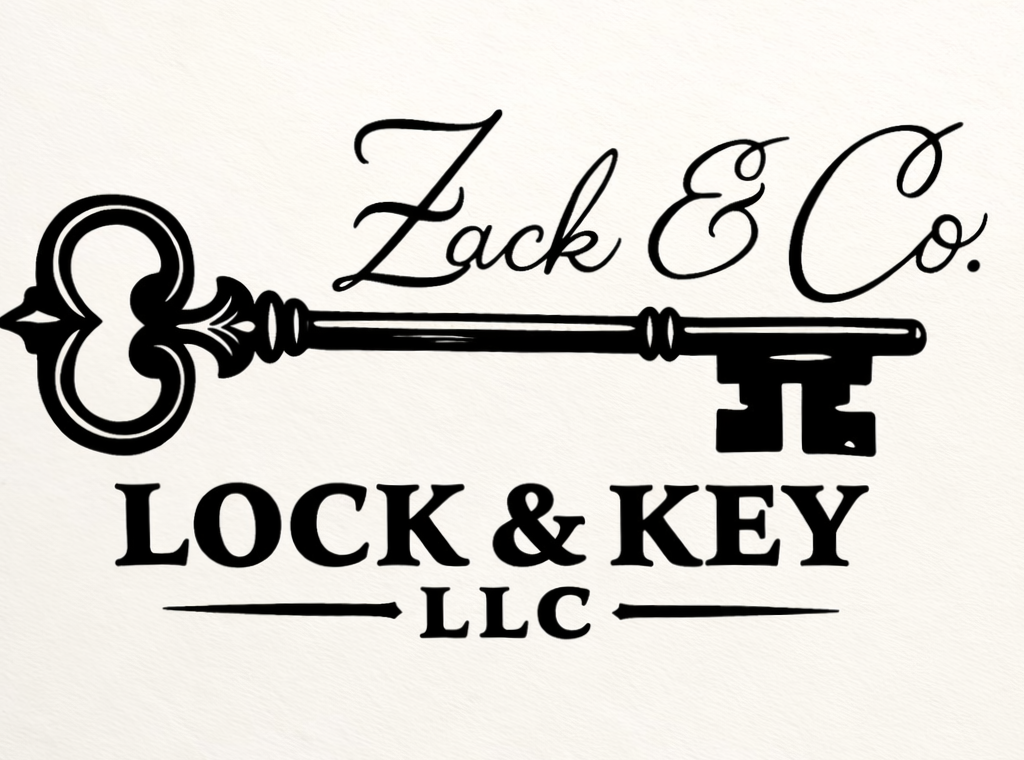 Logo for Zack & Co. Lock & Key LLC with an illustration of a vintage key.