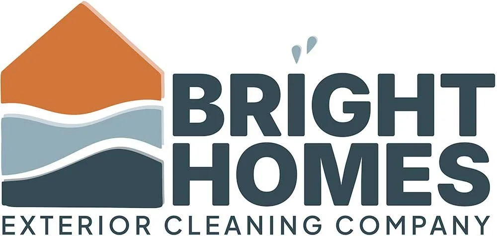 Logo of Bright Homes Exterior Cleaning Company with a stylized illustration of a house and water waves.