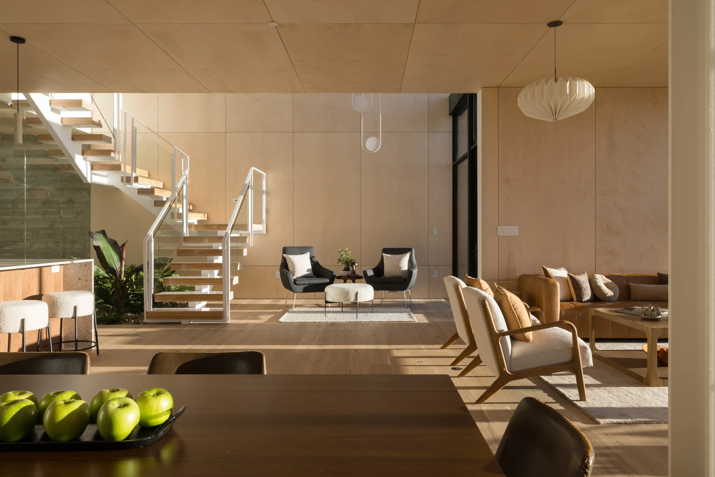 Open-plan - Living room -Floating Staircase - New Construction - Fold House - Berkeley Hills CA - CB Architecture + Design