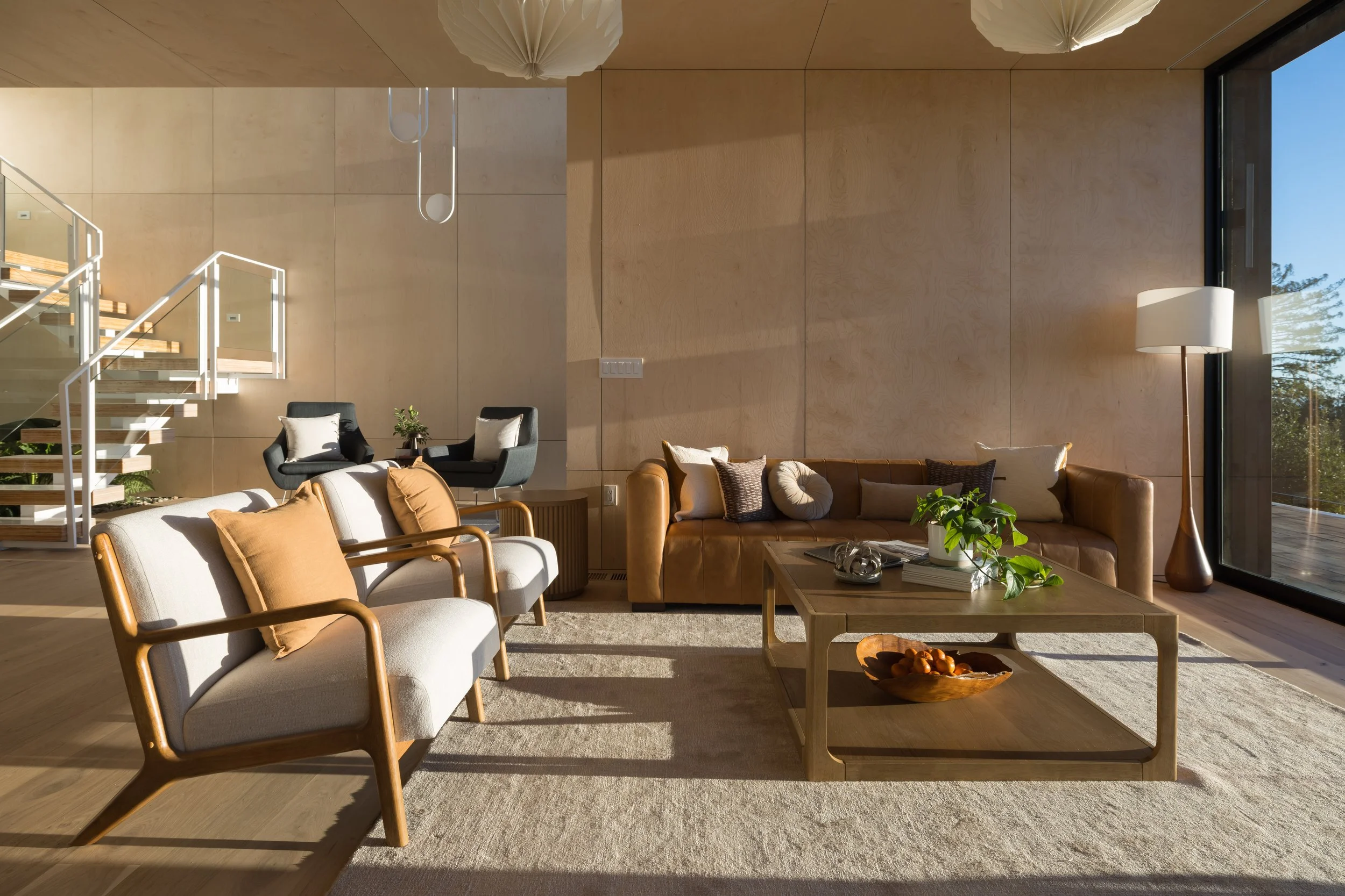 Living room - Pendant Lights - New Construction - Fold House - Berkeley Hills CA - CB Architecture + Design