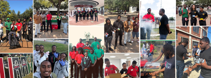 A collage of photos showing groups of people gathered outdoors and indoors, participating in events like barbecues, socializing, and activities, with some wearing team or event shirts, and a few images featuring food and a sign that reads "Information."