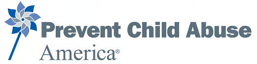 Prevent Child Abuse America logo with a stylized pinwheel in blue and gray.