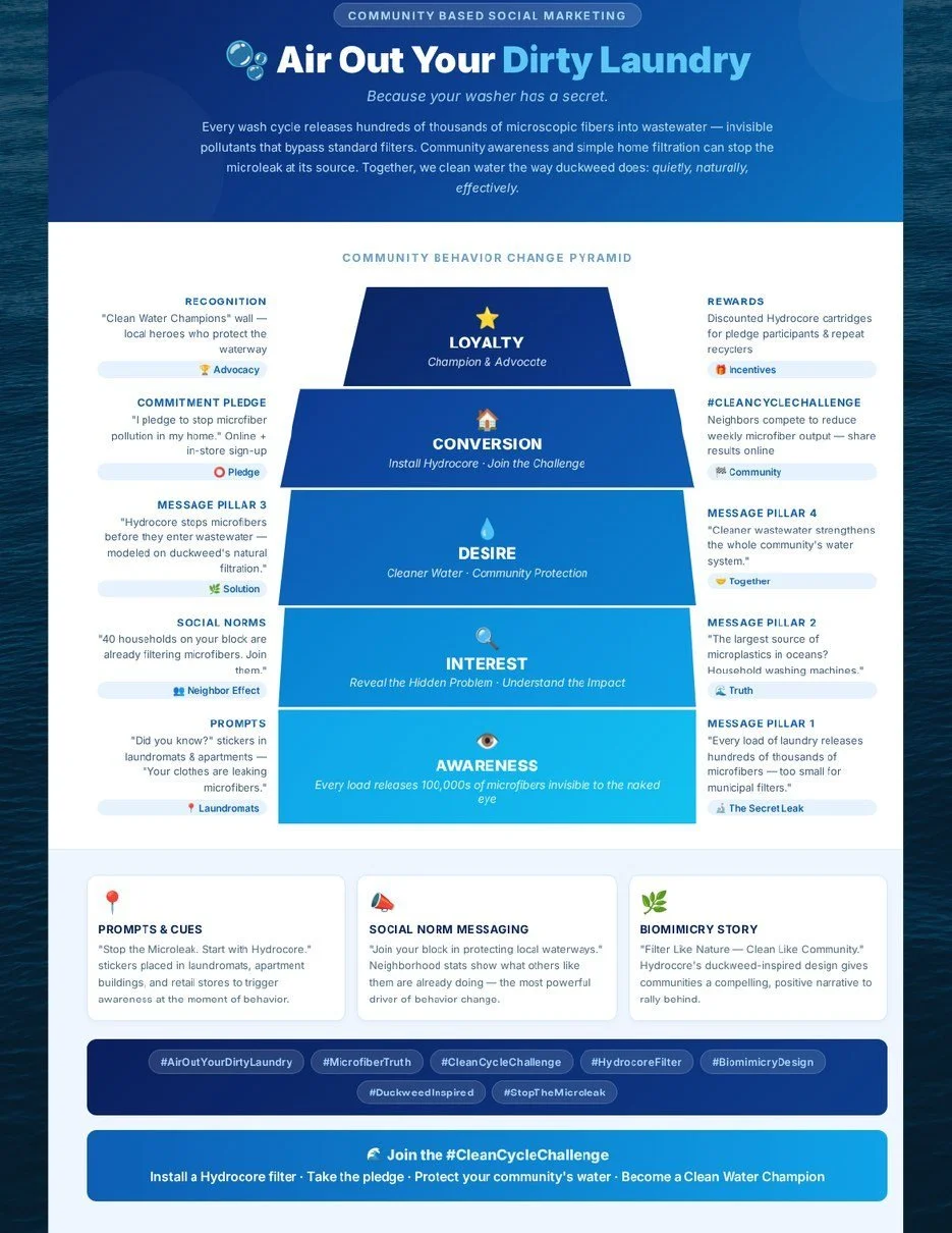 Community-based social marketing poster: Air Out Your Dirty Laundry, with the community change pyramid