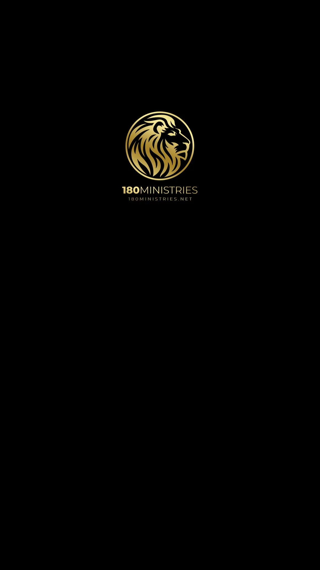 Black background with a gold lion logo inside a circle, with text '180 MINISTRIES' and the website '180ministries.net' below.