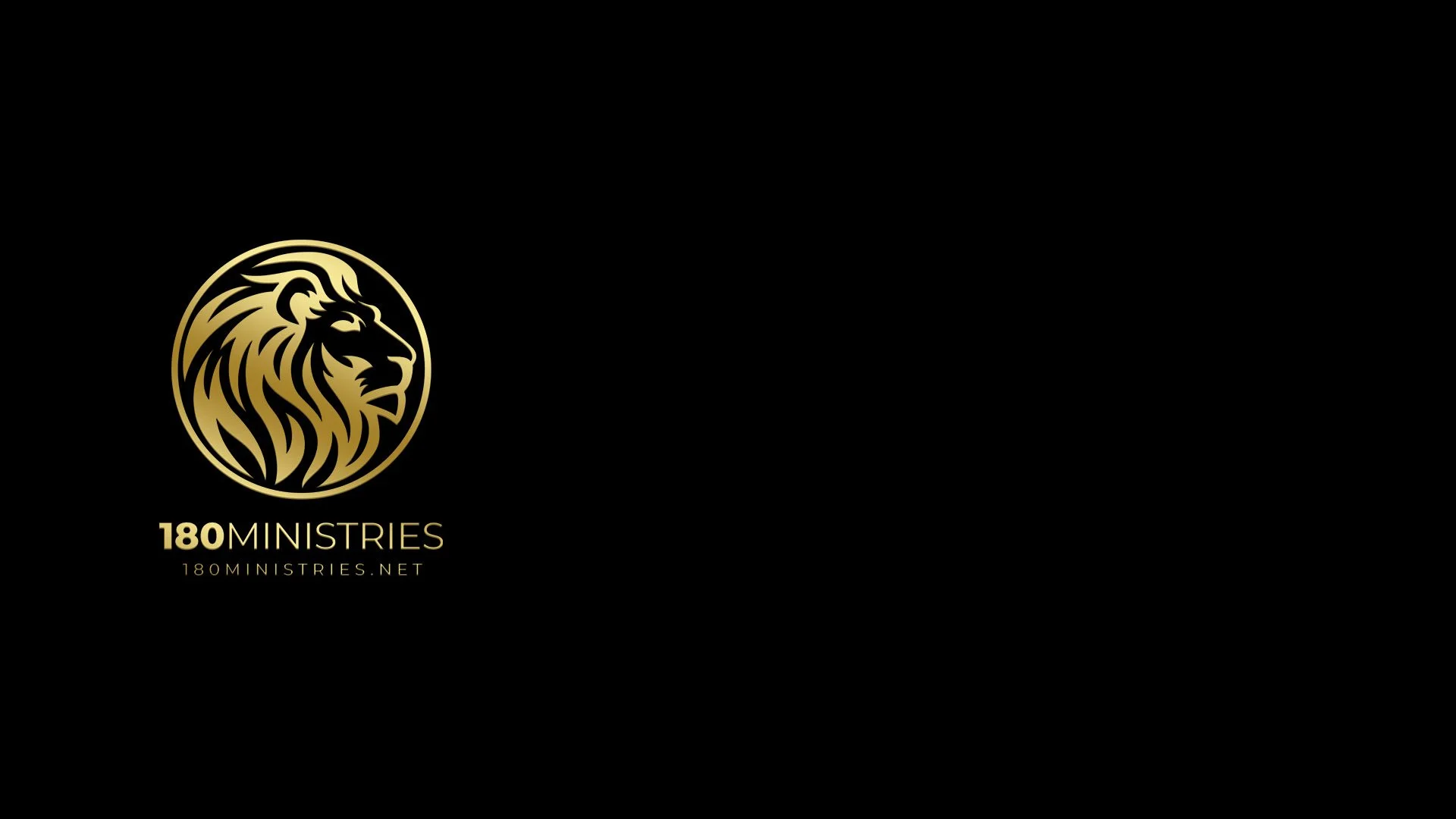 Black background with a gold lion logo and the text '180 Ministries' and website '180ministries.net'.