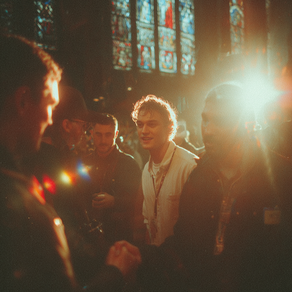 men greeting people in congregation at church