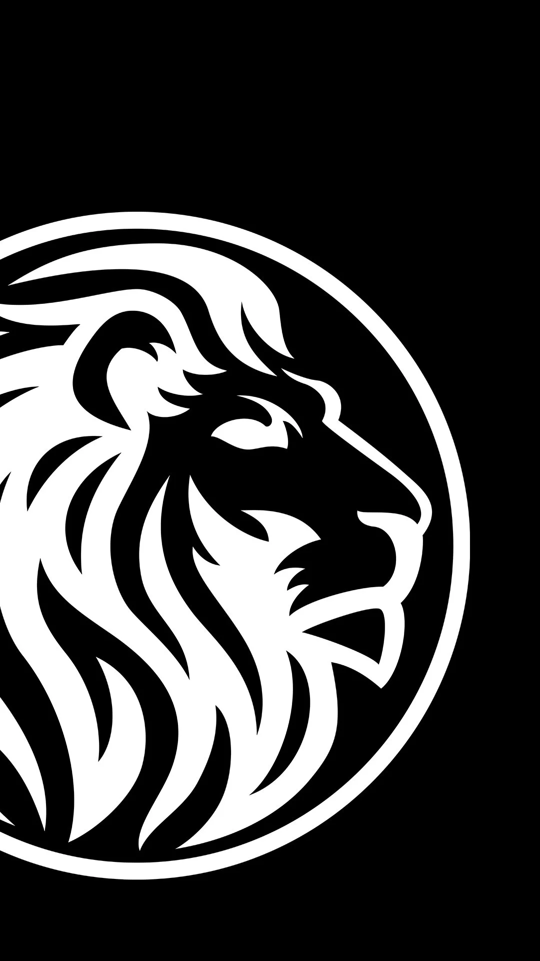 Black and white logo of a lion's head in profile within a circle.