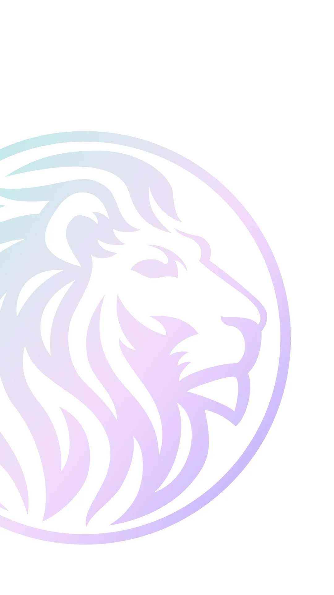 A stylized lion's head logo with soft pastel colors on a white background.