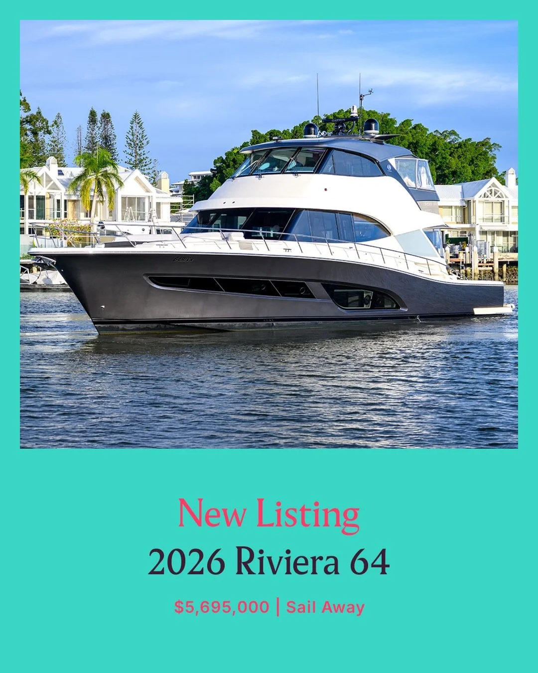 FOR SALE | 2026 RIVIERA 64

Available for immediate delivery, this near-new 2026 Riviera 64 Sport Motor Yacht presents in immaculate condition and has been exceptionally specified throughout. Featuring a spacious three-cabin, three-bathroom layout wi