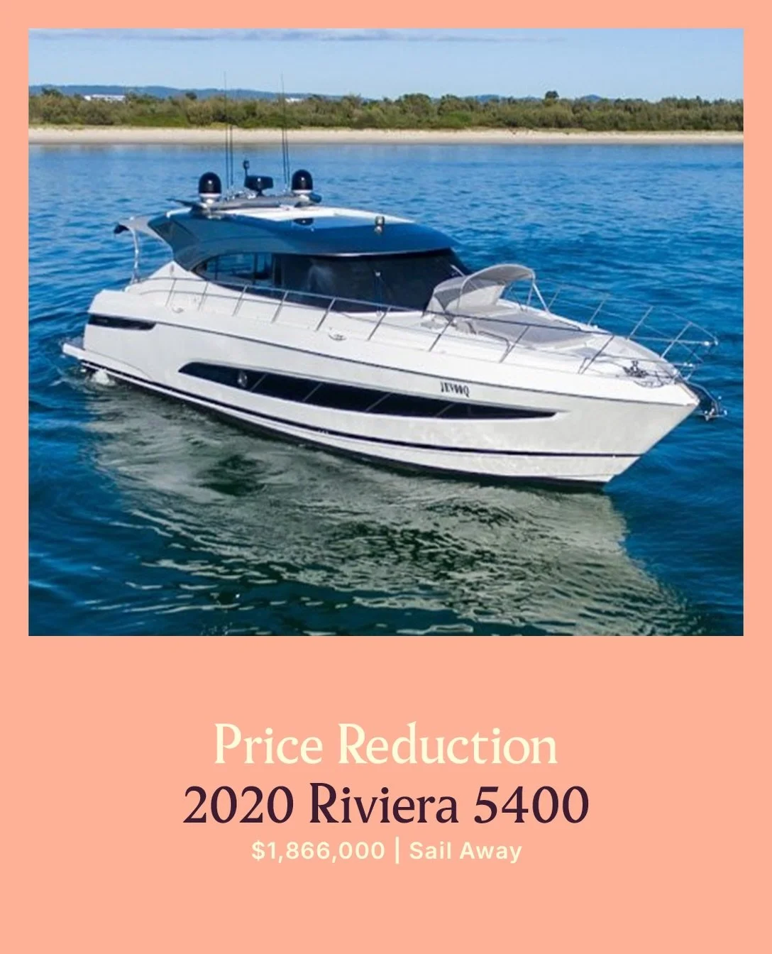 PRICE REDUCTION | 2020 RIVIERA 5400 PLATINUM

This exceptional Riviera 5400 Sports Yacht Platinum Edition combines elegant styling with refined comfort and outstanding performance. Finished in silver and white, it features beautifully crafted timberw
